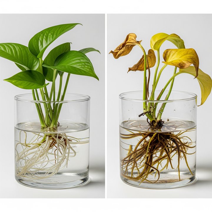 Before and After Healthy vs Unhealthy Roots Pothos