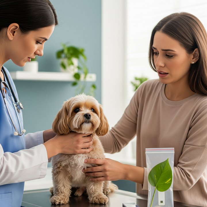 Small dog being gently examined by a female vet in a clinic