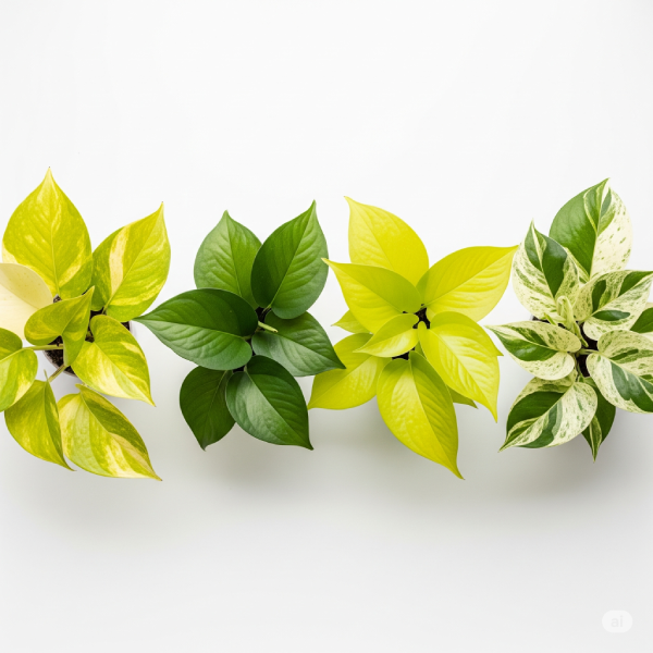 different pothos varieties—golden, jade, neon, marble queen