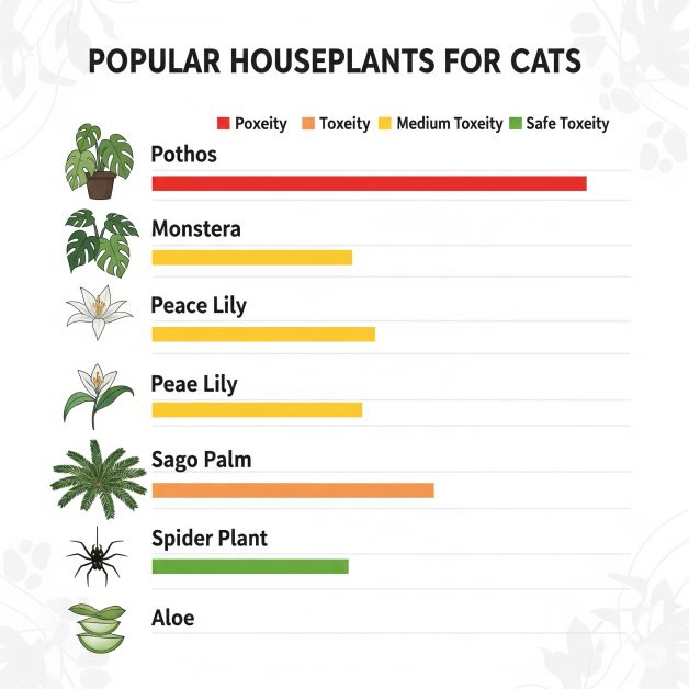 bar chart comparing the toxicity of popular houseplants to cats