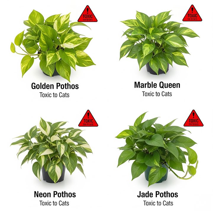 Pothos plant varieties with toxicity labels for cats